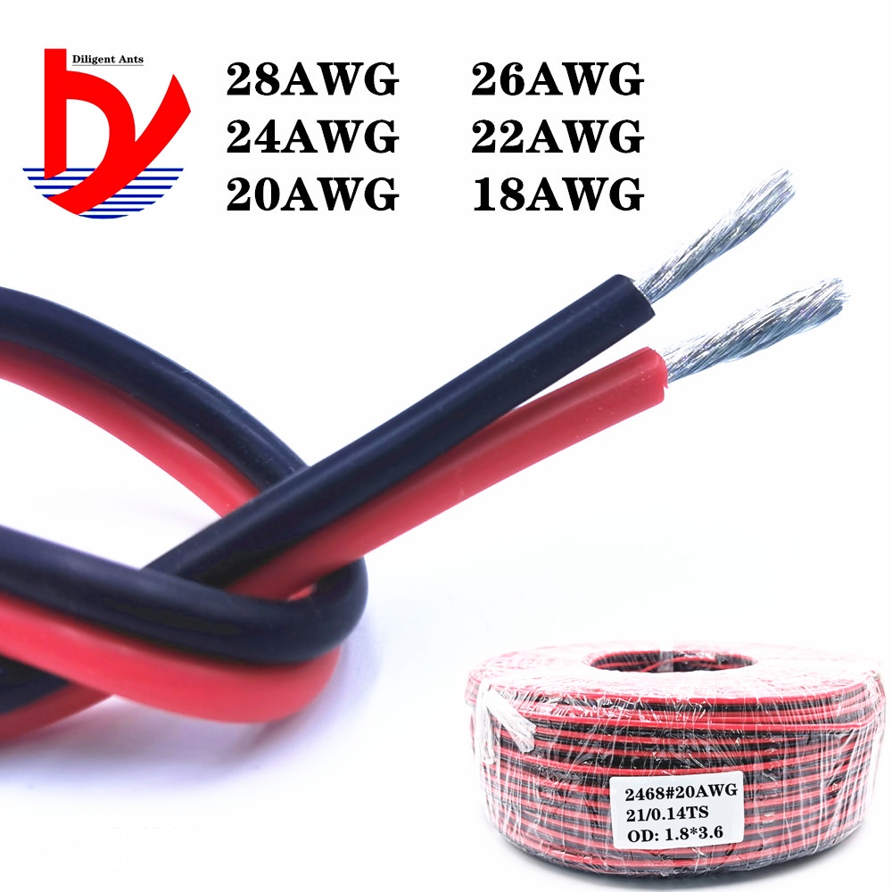 18 20 22 awg Tinned copper Electric wire 2pin Red Black Copper Cable