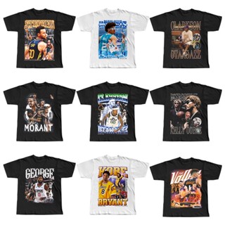 เสื้อยืดผ้าฝ้ายพิมพ์ลายขายดี ♕NBA ball star shirt Clarkson Kobe Morant Ulay American vintage cotton short T-shirt three