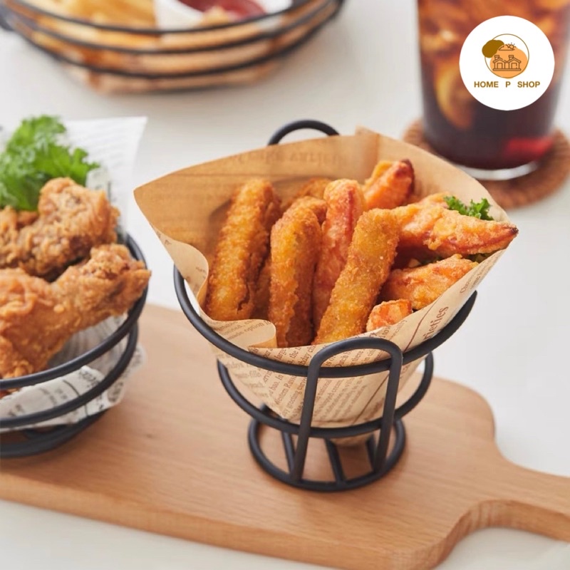 -Home P Shop- ตะกร้าใส่ของทอดทรงกรวยกลม ใส่เฟรนฟราย ขนมขบเคี้ยว ไก่ทอด สไตล์มินิมอล พร้อมส่งจำนวนมาก!