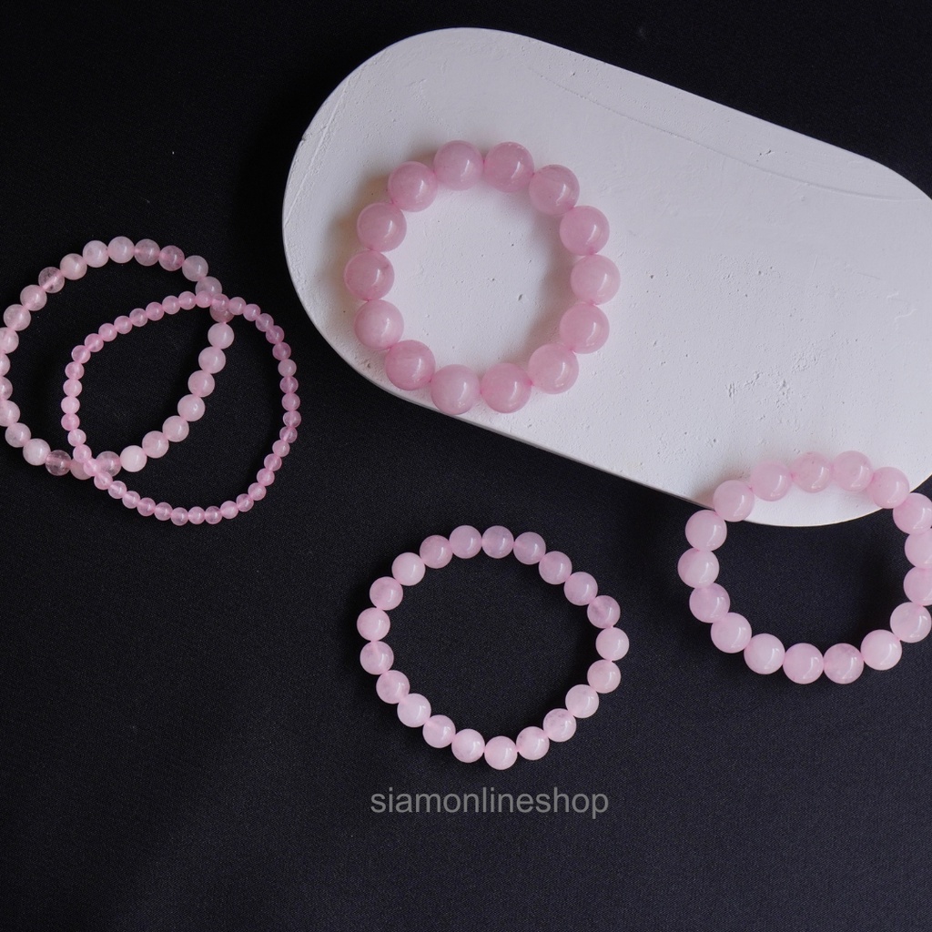 ROSEQUARTZ หินโรสควอตซ์ เลือกขนาดเม็ดหินได้ (4-12 มม.) หินแห่งความรัก และการให้อภัย สร้อยข้อมือหินแท้ by siamonlineshop