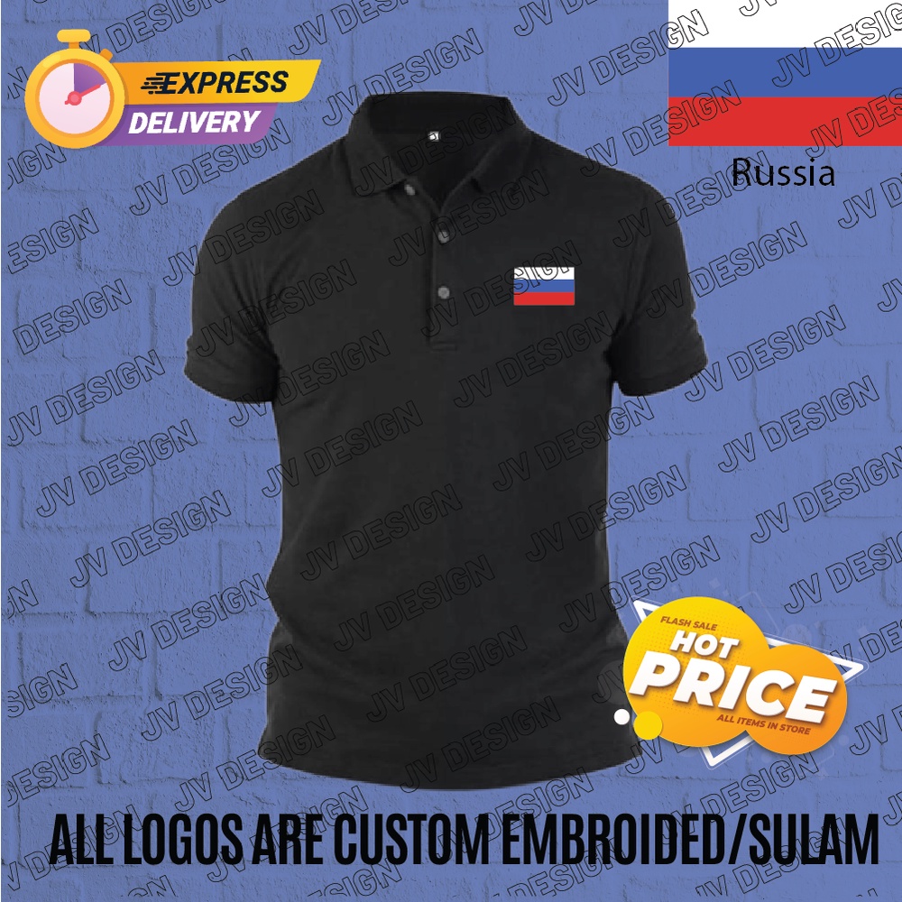AMAZING RUSSIA FLAG EMBROIDERY (SULAM) DESIGN 200GSM TAILORED COLLAR SHIRT