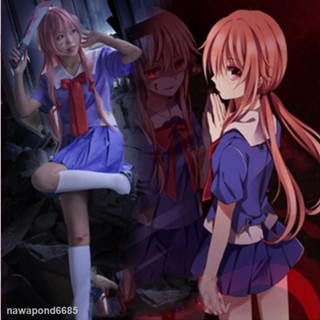 ☼◙☁ชุดเครื่องแต่งกายคอสเพลย์วิกผม Anime Future Diary Mirai Nikki Gasai Yuno สําหรับงานปาร์ตี้ฮาโลวีน