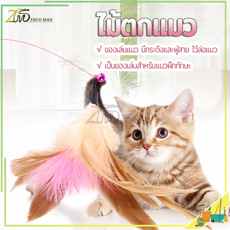 ไม้ตกแมว ของเล่นแมว สายยาว 66 ซม. ไม้ล่อแมว รุ่นปอมปอม มีกระดิ่ง/ ไม้แมว ขอเล่นแมว  ไม้แมว ยาวสุด ไม้ตกแมวขนนก