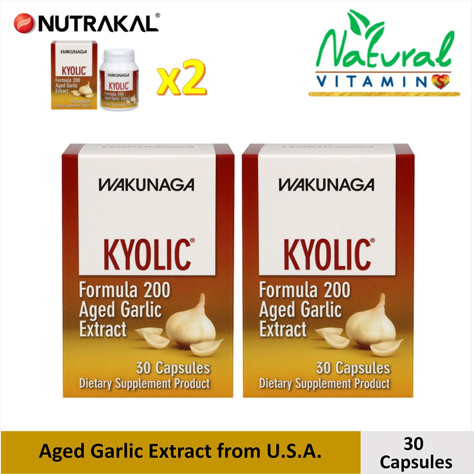 Nutrakal Kyolic 200 สารสกัดกระเทียมบ่มพิเศษออร์แกนิก 30 แคปซูล x 2 ขวด บำรุงหัวใจ ลดไขมัน ความดันโลหิต เสริมภูมิคุ้มกัน