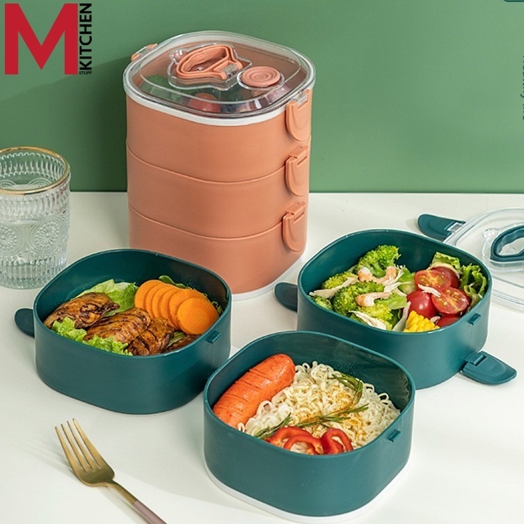 M KITCHEN กล่องอาหาร กล่องข้าว กล่องใส่อาหาร ปิ่นโต ปิ่นโตแยกชั้น ปิ่นโตใส่อาหาร พลาสติก สามารถนำเข้าไมโครเวฟ (A7)