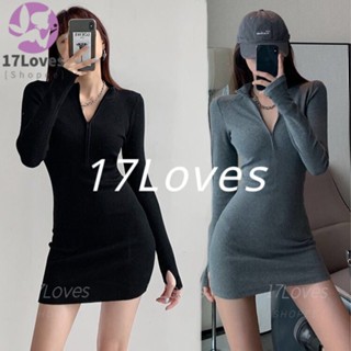 17LOVES [พร้อมจัดส่ง] เสื้อผ้าเด็กผู้หญิง ชุดเด็กโตผู้หญิง เสื้อเด็กผู้หญิง ชุดเด็กผู้หญิง เสื้อยืด กระโปรงสั้นรัดสะโพกมีซิปสไตล์สาวฮอตเซ็กซี่กระโปรงสีดำถักแขนยาวสำหรับฤดูใบไม้ร่วงและฤดูหนาวชุดเดรสรัดรูปแฟชั่น SM2142