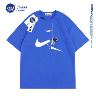 เสื้อยืดแขนสั้น ผ้าฝ้าย ทรงหลวม ลาย nasa แฟชั่นฤดูใบไม้ผลิ และฤดูร้อน สําหรับผู้ชาย และผู้หญิง