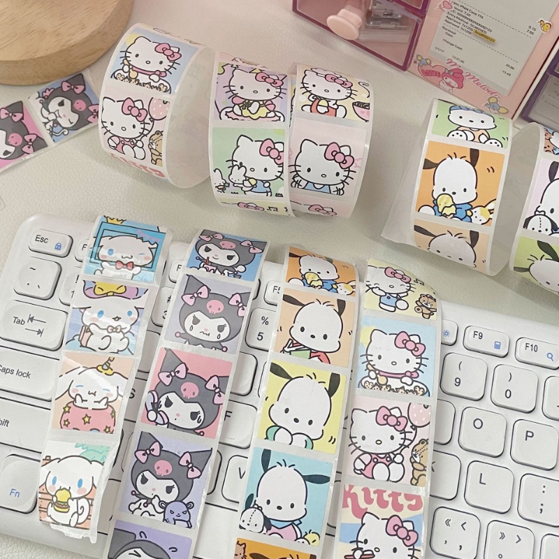 200 ชิ้น Sanrio สติกเกอร์ปิดผนึก น่ารัก Kuromi Cinnamoroll เทปฉลาก กล่องของขวัญ ตกแต่ง