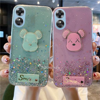 เคสโทรศัพท์ New Casing OPPO A17K A17 A77s A77 A57 4G 5G เคส Colorful Colors Fashion Glitter Starry Sky Handphone Case Flash Drilling Cute Cartoon Bear Transparent TPU Softcase Protection Cover