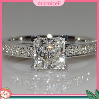 (micmicell) women แหวนแต่งงานสีเงินประดับ Rhinestone