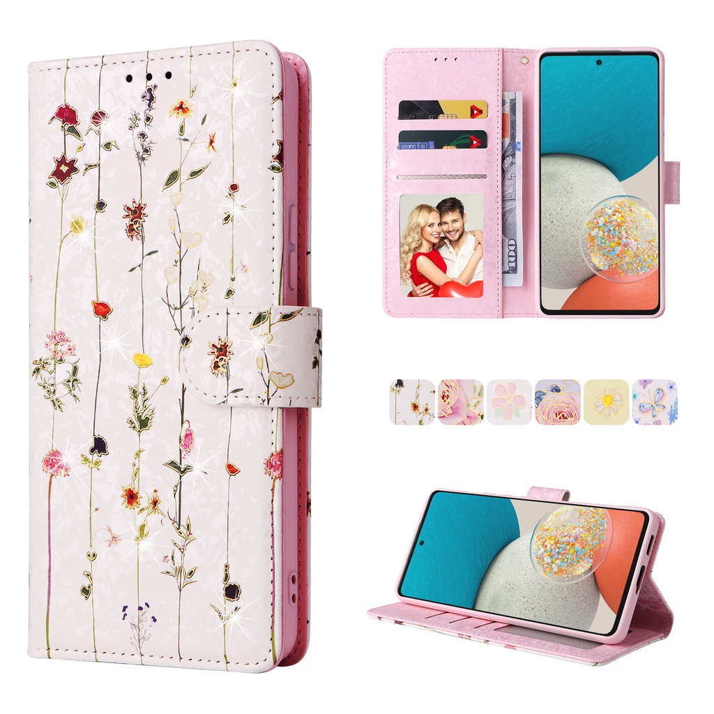 เคส Case for Samsung Galaxy A12 A22 A52 A52s A13 A23 A33 A53 A14 A34 A54 A15 A25 A35 A55 5G A04 A04s A05 A05s เคสฝาพับ เคสเปิดปิด Leather Case Flip Cover Luxury Flower Magnetic Wallet With Card Holder Slots Hand Strap Lanyard Soft TPU Phone Casing FDSTJ ราคา ถูกที่สุด ดีลบีเคเค แกลเลอรีภาพที่ 4