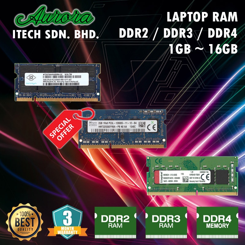 ( RAM แล็ปท็อป ) RAM แล็ปท็อป DDR2 / DDR3 / DDR4 , 2GB ~ 16GB RAM , รุ่น MIX