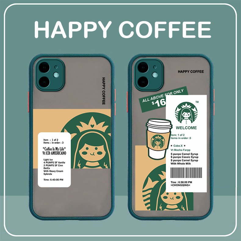 PRINTING HYBRID Happy CoffeeกรณีIphone 6 7 8 SE 2020 2022 plus x xr xs Max 11 12 pro Max vivo Y21S Y