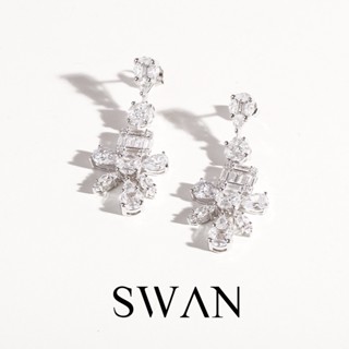 SWAN - Decor Drop Earring ii ต่างหูเงินแท้ ต่างหูระย้า ฝังเพชรคิวบิกเซอร์โคเนีย cubic zirconia