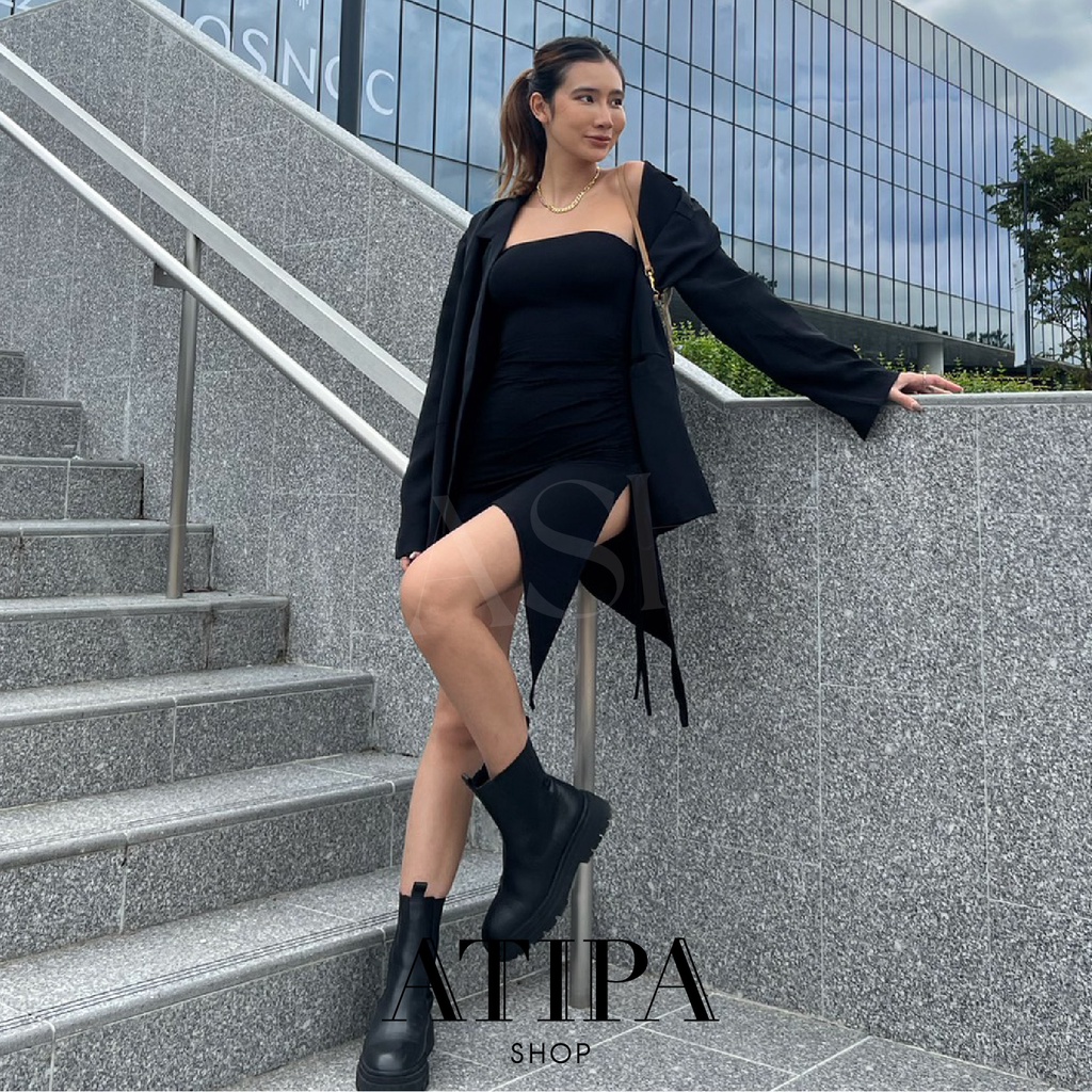 Atipashop - RAKY DRESS เดรสสั้น ทรงเกาะอก กระโปรงปลายเฉียง