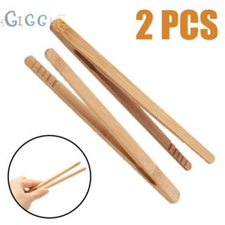 [ FAST SHIPPING ]【Fast Delivery】2Pcs Bamboo Wood Wooden Food Toast Salad Tongs Toaster Bacon Sugar Ice Tea Tong