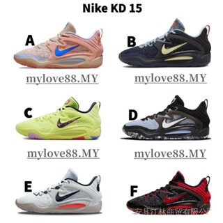 Nike KD 15 รองเท้าผ้าใบผู้ชายของสตรี Unisex รองเท้าเทนนิสแบบสบาย ๆ เบาะลมที่เกิดขึ้นจริงต่อสู้รองเท้าบาสเก็ตบอล ALQD