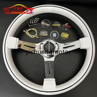 Gmo พวงมาลัยไม้มะฮอกกานี สีขาว สไตล์เรโทร 46.6 ซม. MOMO TRD NARDI MUGEN OMP RALLIART