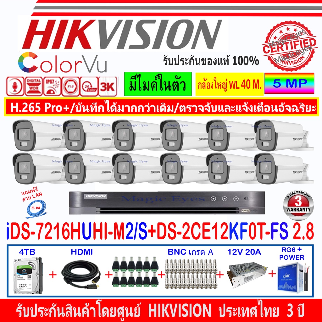 Hikvision ColorVu 3k กล้องวงจรปิด รุ่น DS-2CE12KF0T-FS 3.6mm//2.8mm(12)+DVR รุ่น iDS-7216HUHI-M2/S+ชุด2 หรือ 4H2JBS/AC #8