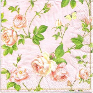 Pladao Napkin ภาพดอกไม้ Rambling Rose กุหลาบเลื้อย กระดาษ แนพกิ้น สำหรับงานศิลปะ เดคูพาจ decoupage ขนาด M 25x25