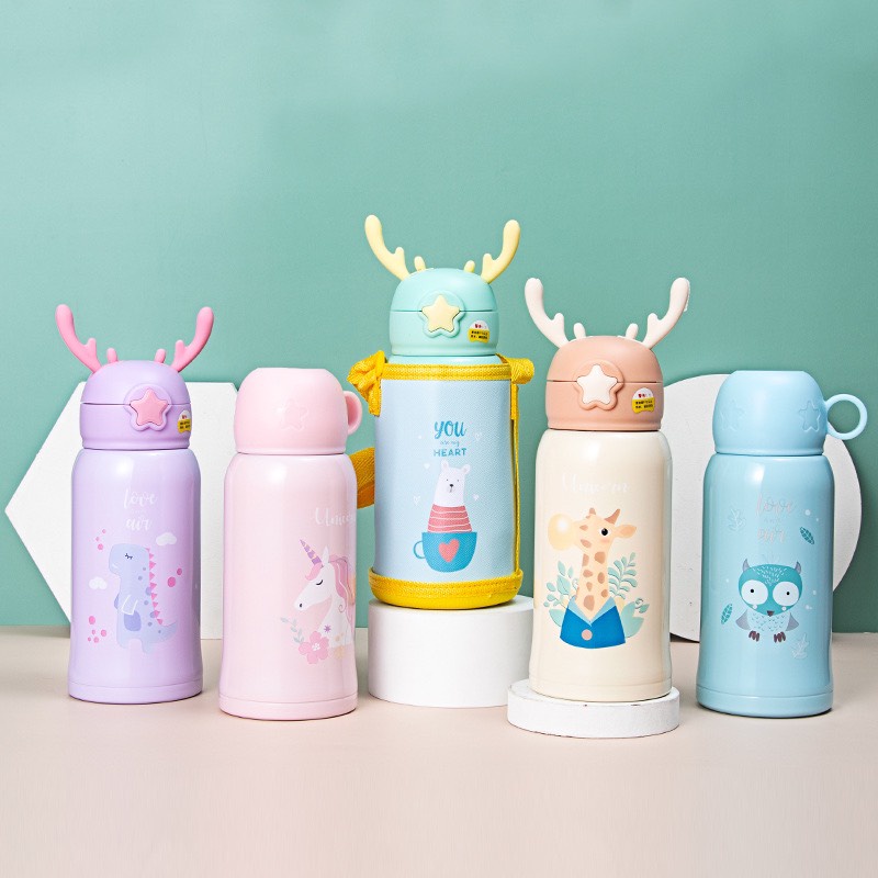 กระติกน้ำเด็ก กระติกน้ำ กระติกน้ำเด็ก กระติกน้ำเก็บอุณหภูมิ กระติกน้ำลายการ์ตูน  มีสายสะพาย สแตนเลส 