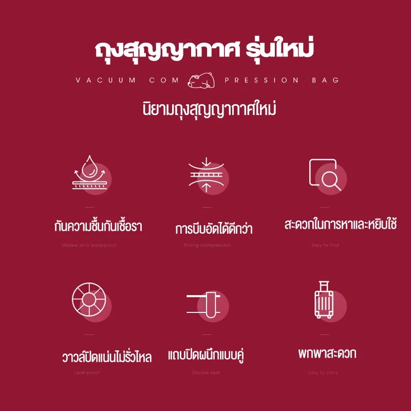 ถุงสูญญากาศจัดเก็บ ถุงใส่เสื้อผ้า จัดระเบียบกระเป๋าเดินทาง สามารถใช้งานซ้ำ ราคาต่อชิ้น thumbnail 3
