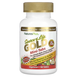 NaturesPlus, Source of Life, Gold, Mini-Tabs, Ultimate Multi-Vitamin Supplement with Concentrated Whole Foods, 180 เม็ด