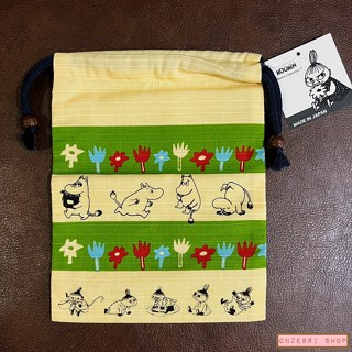 ถุงผ้ารูดเชือกสไตล์ญี่ปุ่น ลาย Moomin &amp; Little My ทำจากผ้าญี่ปุ่น Made in Japan ขนาด 15 x 20 ซม.