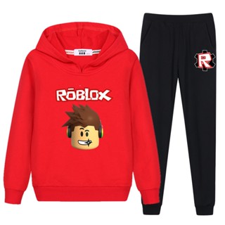 Roblox ชุดเสื้อแจ็กเก็ต กางเกงวอร์ม มีฮู้ด แฟชั่นฤดูหนาว สําหรับเด็กผู้ชาย 2 ชิ้น