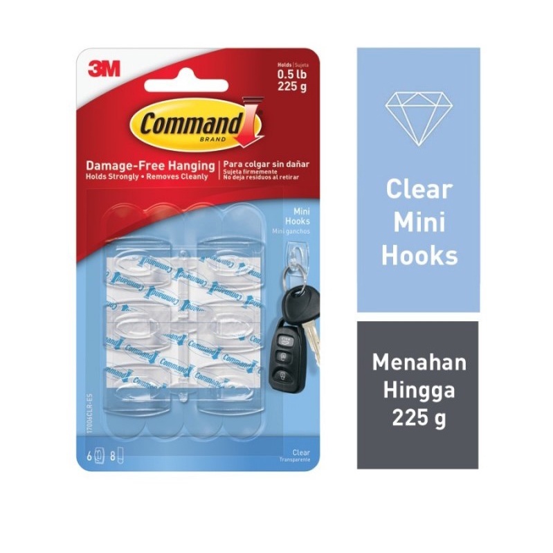 GANTUNGAN CLEAR MINI UTILITY HOOK 3M COMMAND 17006
