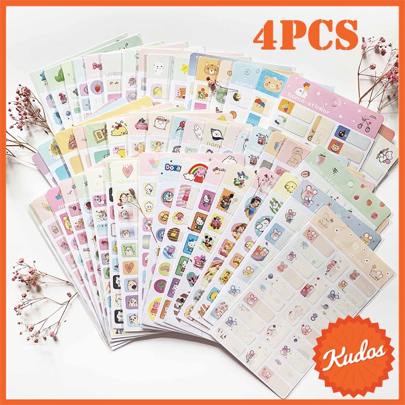 KUDOSTH (4 แผ่น) สติ๊กเกอร์เขียนชื่อ เขียนข้อความได้ Sticker ป้ายชื่อ ติดเสื้อ ติดสิ่งของลูก สติ๊กเก