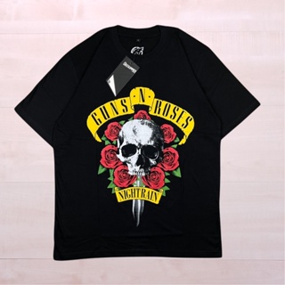 เสื้อยืดโอเวอร์ไซส์เสื้อยืด พิมพ์ลายโลโก้ Guns N ROSES SKULL DEESMMER สีดําS-3XL