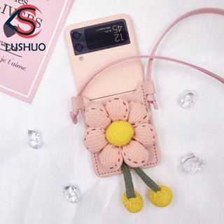 Lushuo เคสโทรศัพท์มือถือ PC ลายดอกทานตะวัน พร้อมช่องใส่บัตร สําหรับ Samsung Galaxy Z Flip 3 5G and Z Flip 4 1/2 Z Flip3 ZFlip3 ZFlip 3 Z Flip4 ZFlip 4