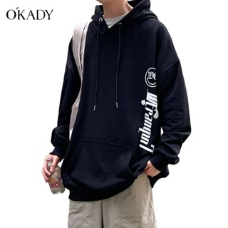 OKADY เสื้อกันหนาวมีฮู้ด แฟชั่นอเมริกันฮู้ด hoodie ผู้ชายฤดูใบไม้ร่วงใหม่ 2022 หลวม hoodie หนาสบาย ๆ เสื้อ