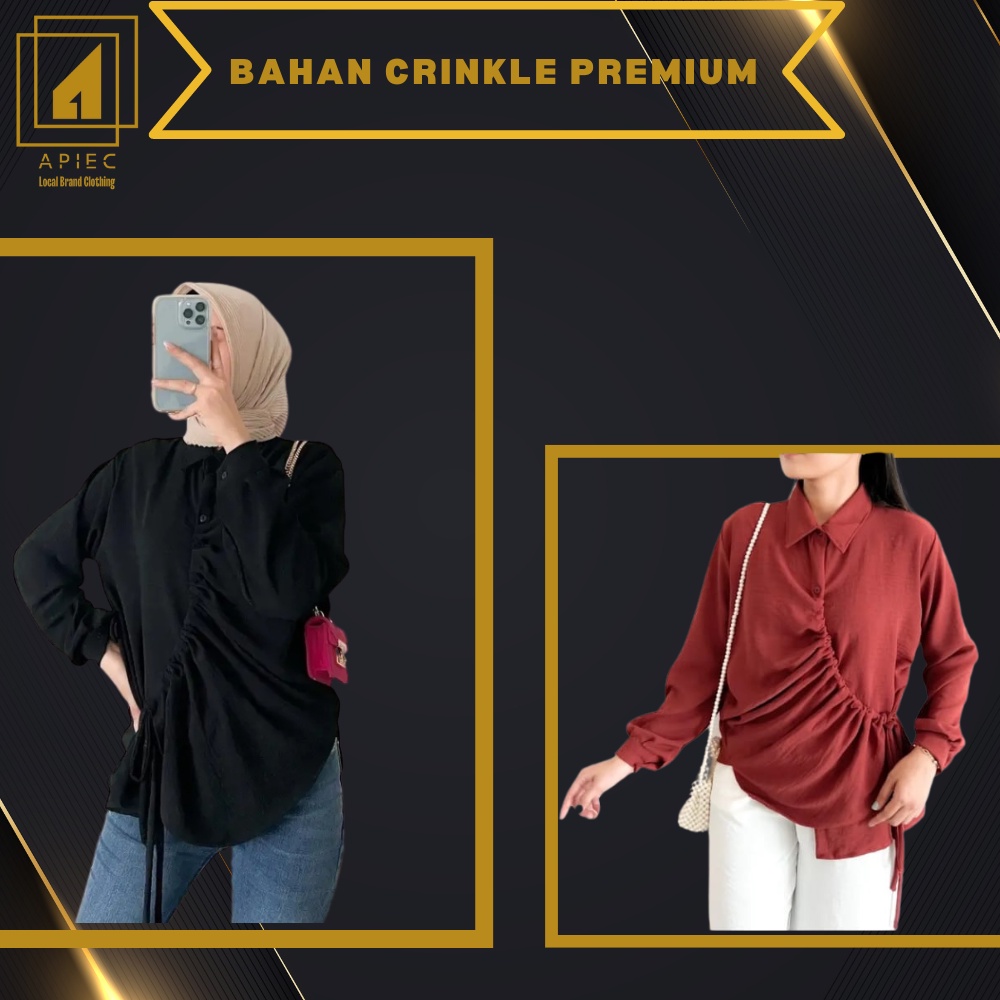 KEMEJA Cayla Casual Drawstring Blouse Shirt Top Made of Premium Crinkle Airflow Material