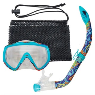 ชุดหน้ากากดำน้ำและท่อหายใจผิวน้ำสำหรับเด็ก Deep Blue Coral Snorkeling Set