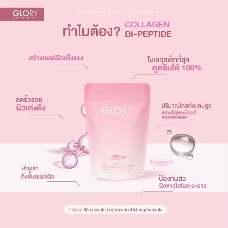 (❤️ส่งฟรีไม่ใช้โค้ด❤️) Glory collagen dipeptide  ผิวสวย ผิวใส ขาวเนียน ผิวเด้ง