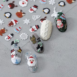 TENSOR Nail Art Christmas Sticker 5D Embossed Three-dimensional Adhesive Nail Sticker Santa Claus Flower Elk Tree Nail Sticker