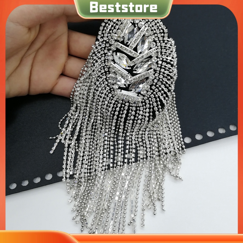 <BSTO>ไหล่เข็มกลัดพู่ Rhinestones เครื่องประดับ Handmade Shiny Epaulet เสื้อผ้าตกแต่ง