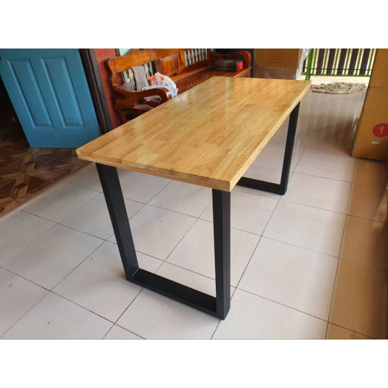 โต๊ะอาหาร โต๊ะทำงาน ไม้พาราประสาน สีใส ขาดำ ขนาดกว้าง60cmxยาว120cmxสูง75cm.ไม้เกรดAC หนา20mm.