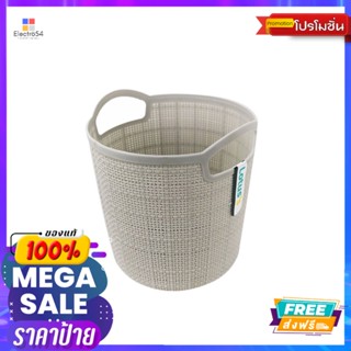 โลตัส ตะแกรงกลมหูหิ้วเล็ก ลายถี่ สีเทาLOTUSS ROUND PLASTIC BASKET HANDLE GRAY