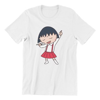 เสื้อยืดสีขาวผู้หญิง ลําลอง Maruko Chan ร้องเพลงกับเสื้อยืดช้อนสําหรับผู้ชาย O คอเสื้อยืดผ้าฝ้ายบริสุทธิ์อะนิเมะการ์ตูนแ