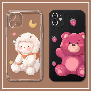 Oil painting bear~เคสไอโฟน iPhone 12 14 pro เคส 13 11 pro max case 7 8 TPU se2020 iPhone 7plus Xr Xs X cover นิ่ม 8plus