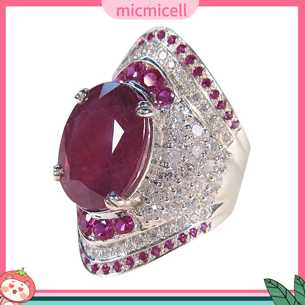 (micmicell) ของขวัญเครื่องประดับผู้หญิงแหวนหมั้นนิ้วมือหินทับทิมฝังเพชร