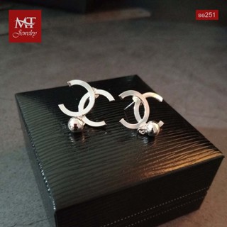 MT ต่างหูเงินแท้  แบบไขว้ ประดับบอลกม แบบก้านเสียบ ติดหู Solid 925 Sterling Silver Earrings (se251) MT Jewelry มณีธารา