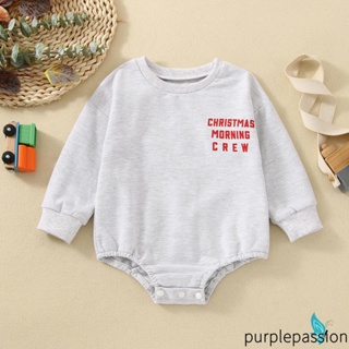 PURPLEPASSION-Baby Boys Girls Christmas Romper, Long Sleeve Round Neck Letter Print Loose Bodysuit