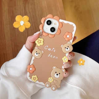 เคสซิลิโคนนิ่ม ลายดอกไม้ หมีน่ารัก 3D กันกระแทก สําหรับ iPhone 14 13 12 11 Pro Max