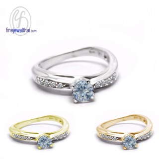 Finejewelthai-แหวนอะความารีน-แหวนเงินแท้-แหวนพลอยแท้-Aqamarine-Silver-Ring-Birthstone-R1282aq (เลือกสีตัวเรือนได้)