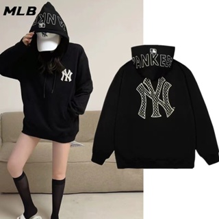 Mlb NY ของแท้ เสื้อกันหนาว มีฮู้ด ลดอายุ มีกระเป๋าใหญ่ สไตล์เกาหลี สําหรับผู้ชาย ผู้หญิง