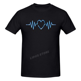 เสื้อยื วันวาเลนไทน์สีฟ้าไล่ระดับสี Electrocardiogram เสื้อยืด Harajuku เสื้อยืดแขนสั้นกราฟิก Tshirt แบรนด์ทีที